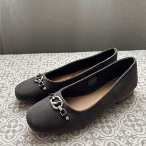 Nautica Gray Suede Ballet Flats with Silver Hardware